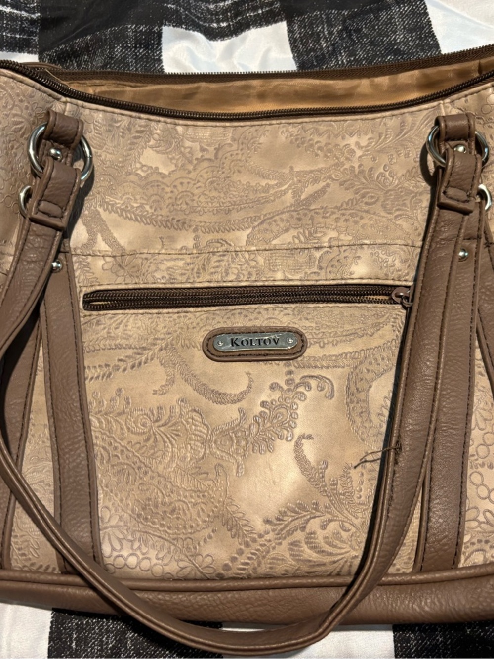 Koltov Women's Embossed Taupe Shoulder Bag